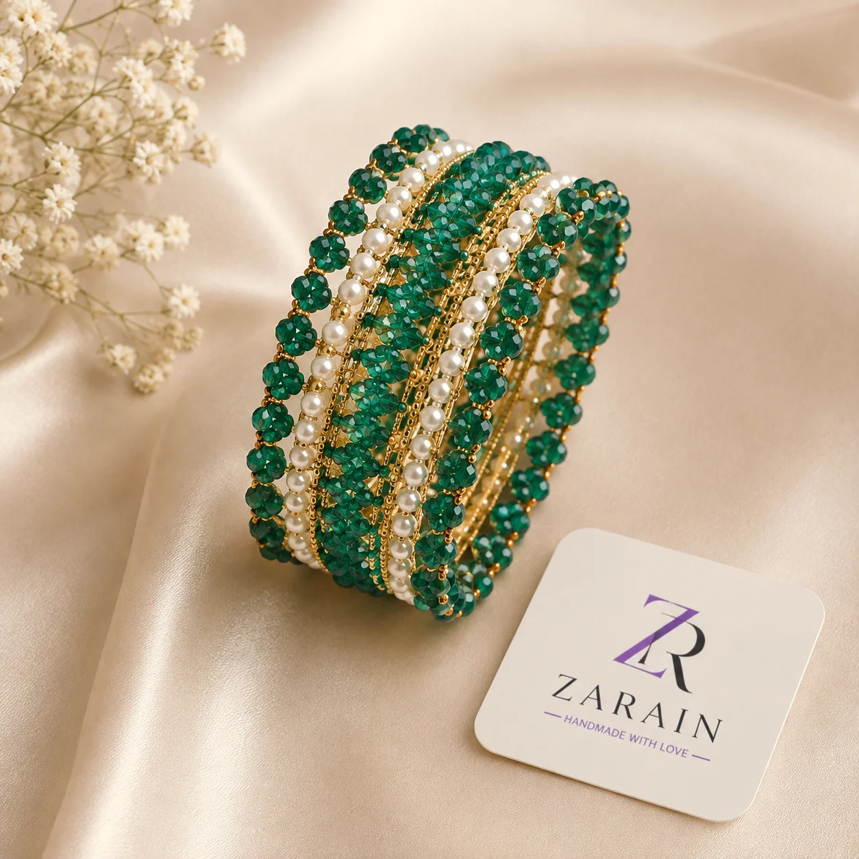 Emerald Blossom Crystal Bangle